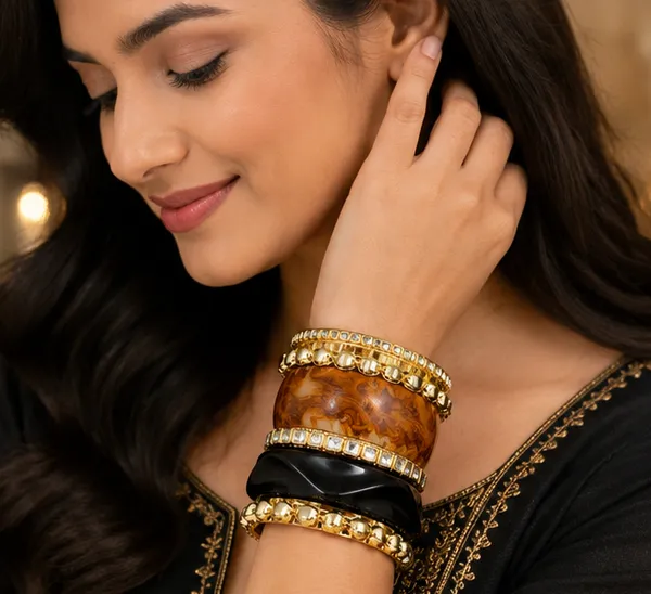 Brown_And_Black_Embellished_Bangle_Set_For_Women