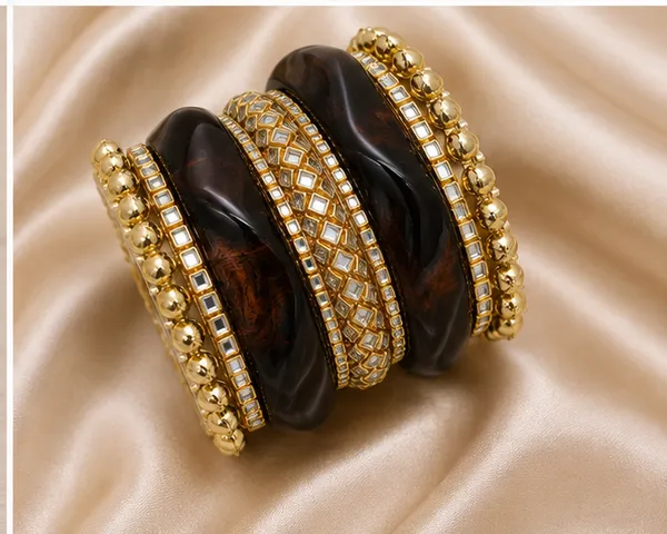 Gold_Tone_Resin_Designer_9_Piece_Bangle_Set_For_Women