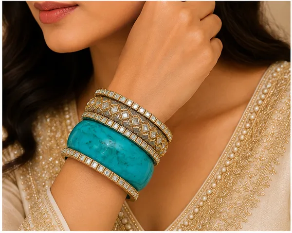 Gold_Tone_Turquoise_Bangle_Set_For_Women