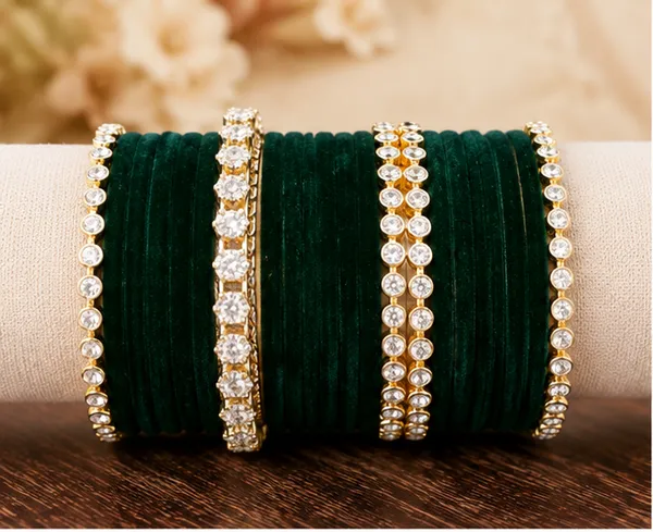Green_Velvet_Stone_Studded_Bangle_Set_For_Women