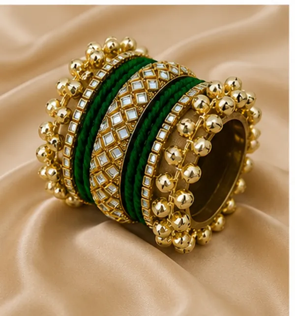 Green_Gold_Traditional_Bangle_Set_For_Women