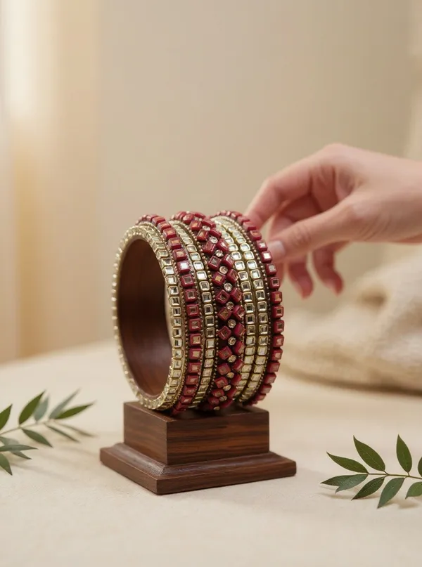 Maroon_Green_Stone_And_Aluminium_Bangle_Set_For_Women