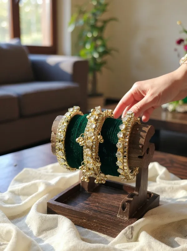 Green_Gold_Tone_Stone_Ghungaroo_Bangle_Set_For_Women
