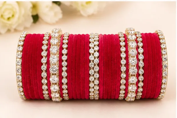 Red_Velvet_Stone_Studded_Bangle_Set_For_Women