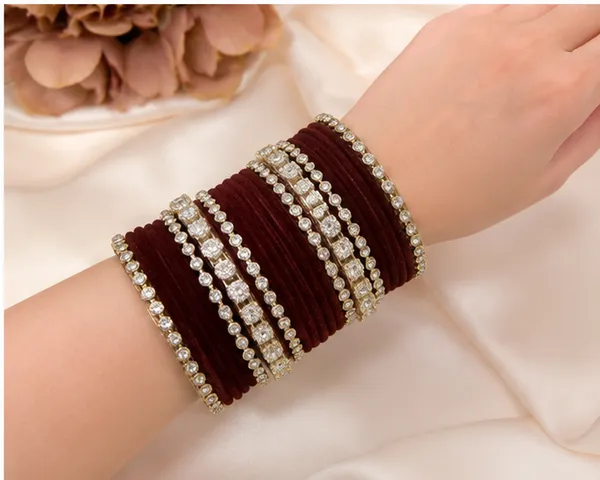 Maroon_Velvet_Embellished_Bangles_Set_For_Women