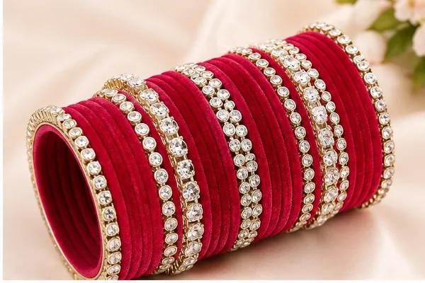 Red_Velvet_Stone_Studded_Bangle_Set_For_Women