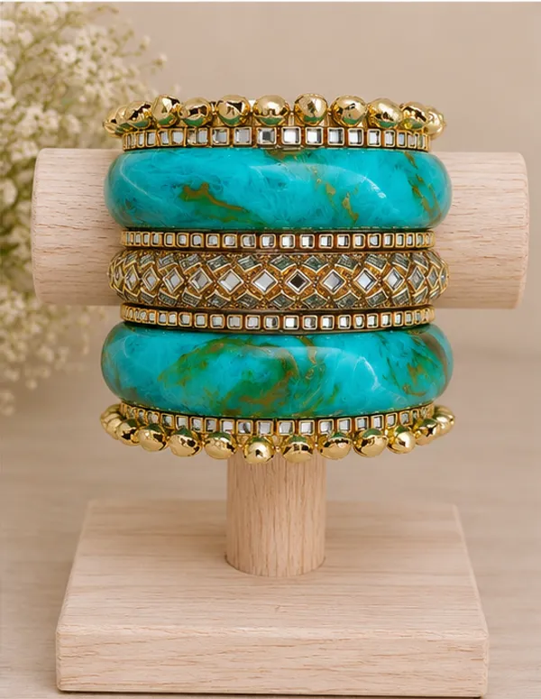 Turquoise_Gold_Tone_Bangle_Set_For_Women