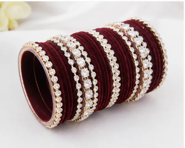 Maroon_Velvet_Embellished_Bangles_Set_For_Women