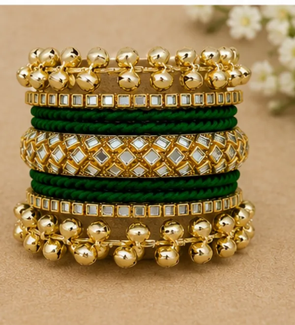 Green_Gold_Traditional_Bangle_Set_For_Women