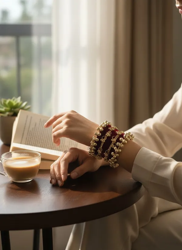Maroon_Velvet_Embellished_Bangle_Set_For_Women