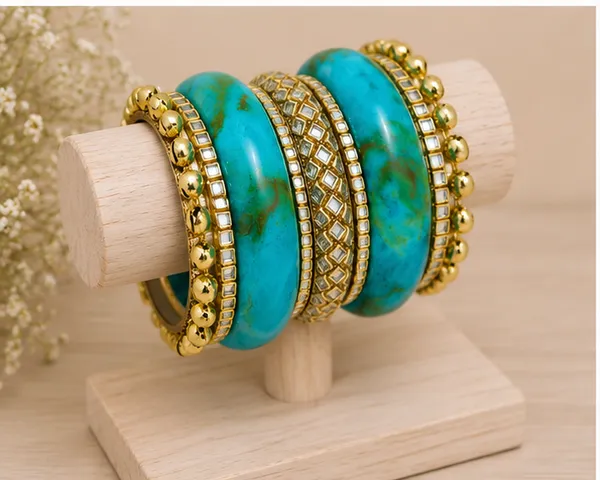 Turquoise_Gold_Tone_Bangle_Set_For_Women