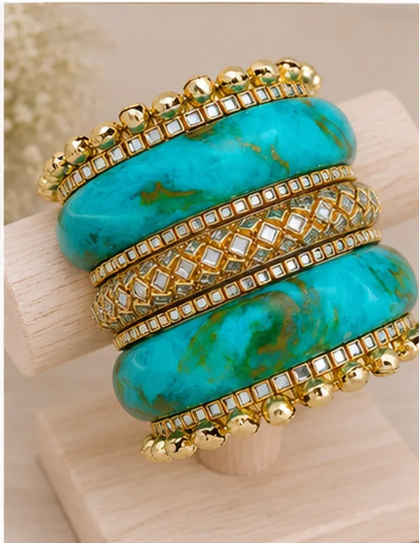 Turquoise_Gold_Tone_Bangle_Set_For_Women