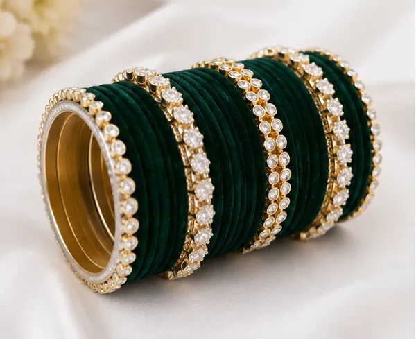 Green_Velvet_Stone_Studded_Bangle_Set_For_Women