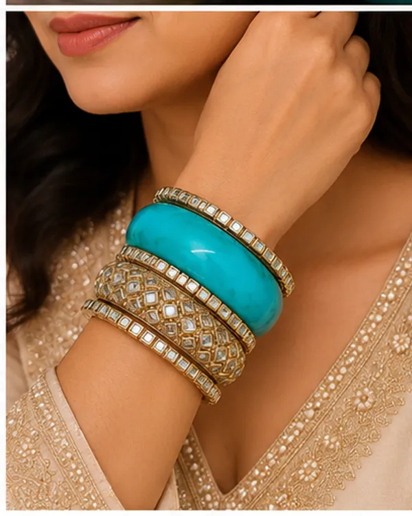 Gold_Tone_Turquoise_Bangle_Set_For_Women
