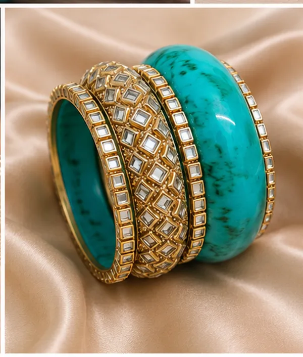 Gold_Tone_Turquoise_Bangle_Set_For_Women