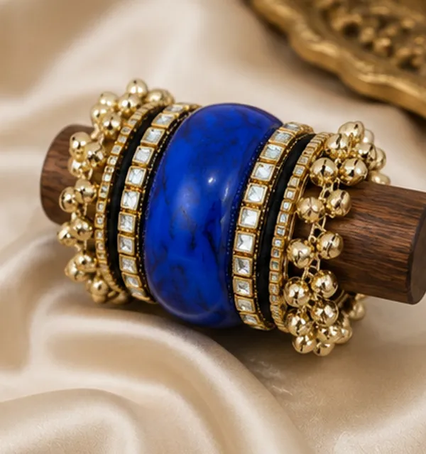 Blue_Gold_Tone_Statement_Bangle_For_Women