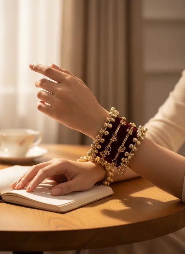 Maroon_Velvet_Embellished_Bangle_Set_For_Women