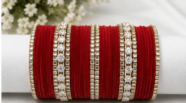 Red_Velvet_Stone_Studded_Bangle_Set_For_Women