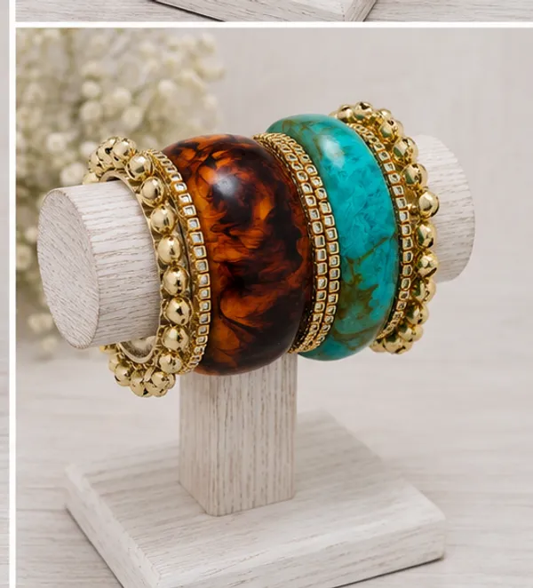 Multicolour_Resin_And_Stone_Bangle_Set_For_Women