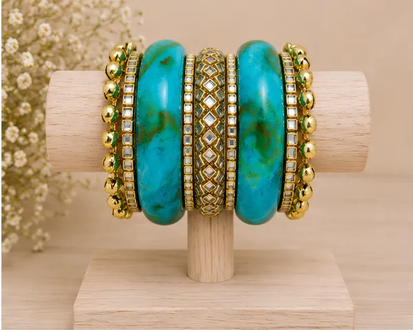 Turquoise_Gold_Tone_Bangle_Set_For_Women