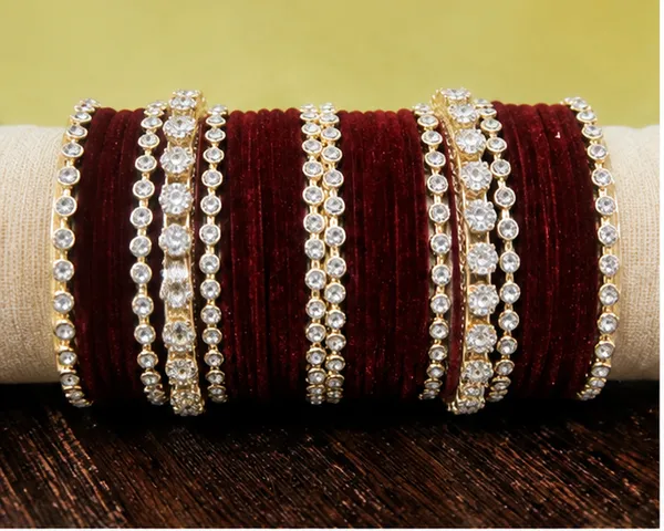 Maroon_Velvet_Embellished_Bangles_Set_For_Women