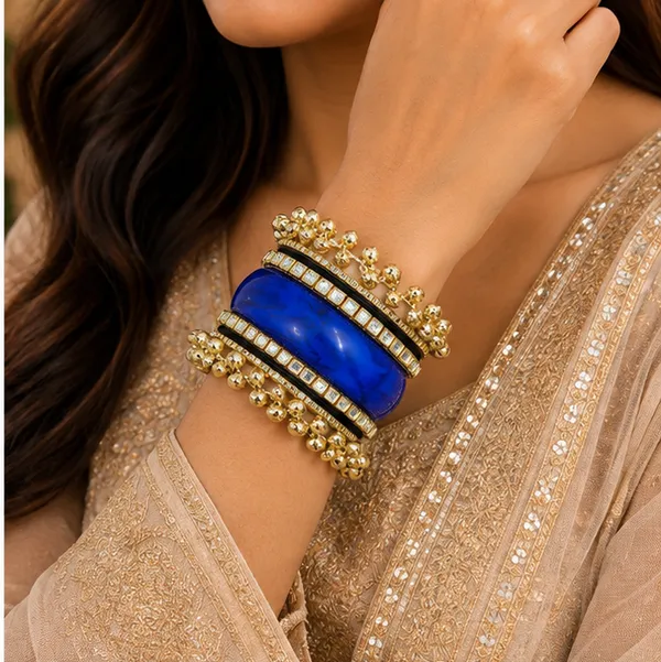Blue_Gold_Tone_Statement_Bangle_For_Women