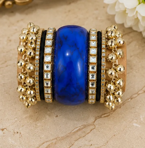 Blue_Gold_Tone_Statement_Bangle_For_Women