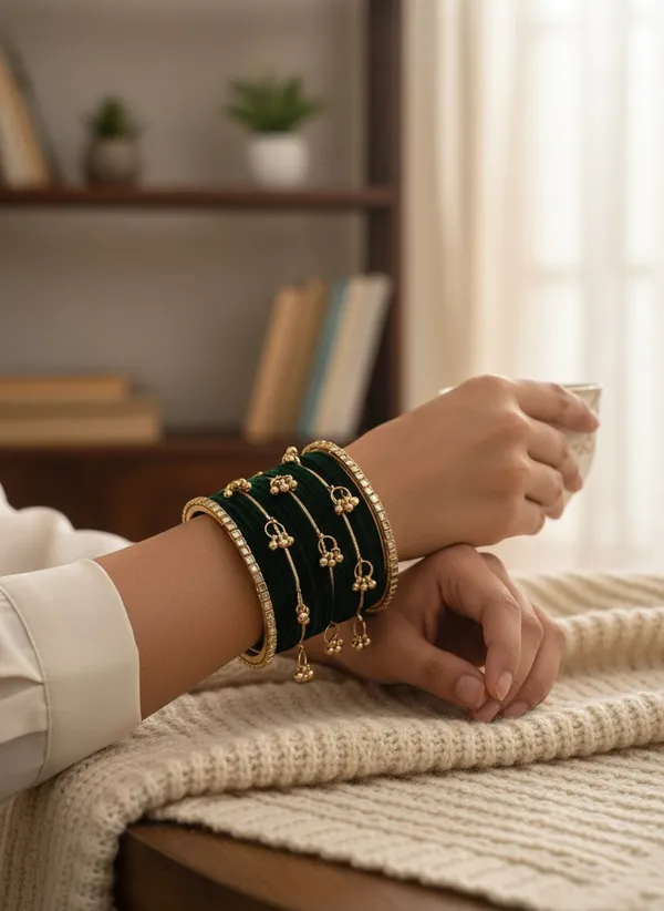 Green_Gold_Tone_Floral_Bangle_Set_For_Women