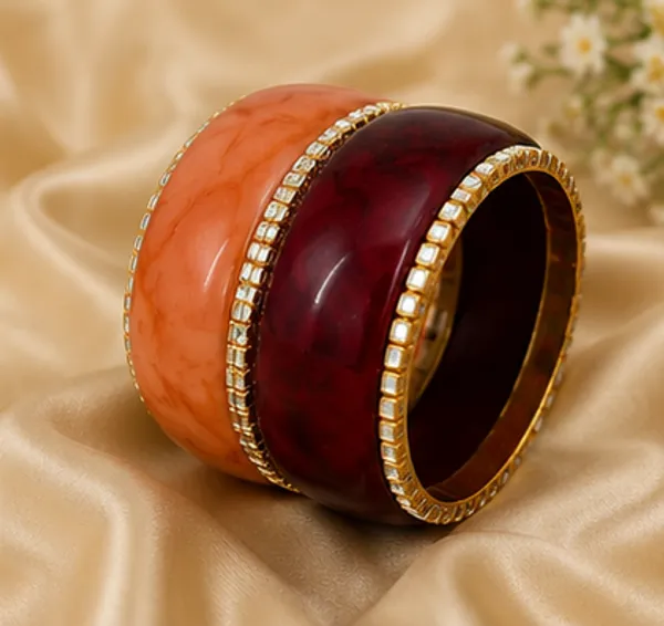 Orange_And_Burgundy_Stone_Studded_Bangle_Set_For_Women