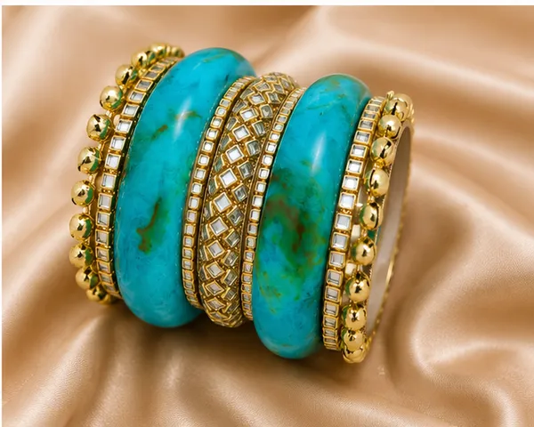 Turquoise_Gold_Tone_Bangle_Set_For_Women