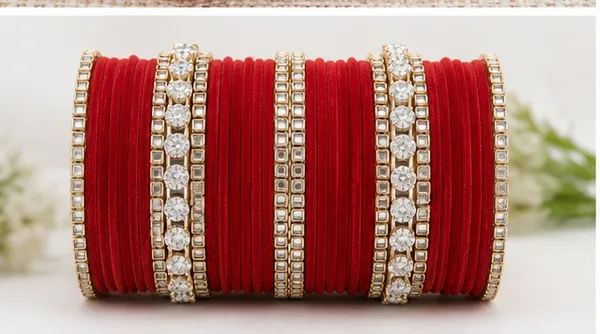 Red_Velvet_Stone_Studded_Bangle_Set_For_Women