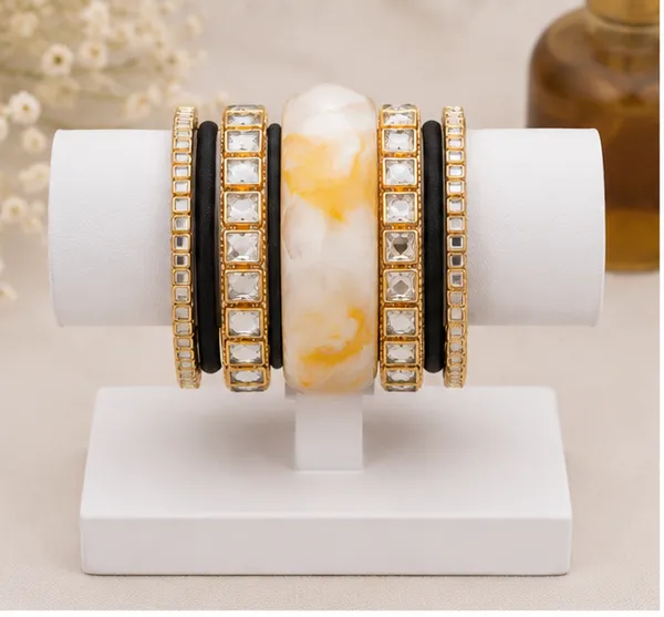 Gold_Tone_Resin_And_Thread_Bangle_Set_For_Women