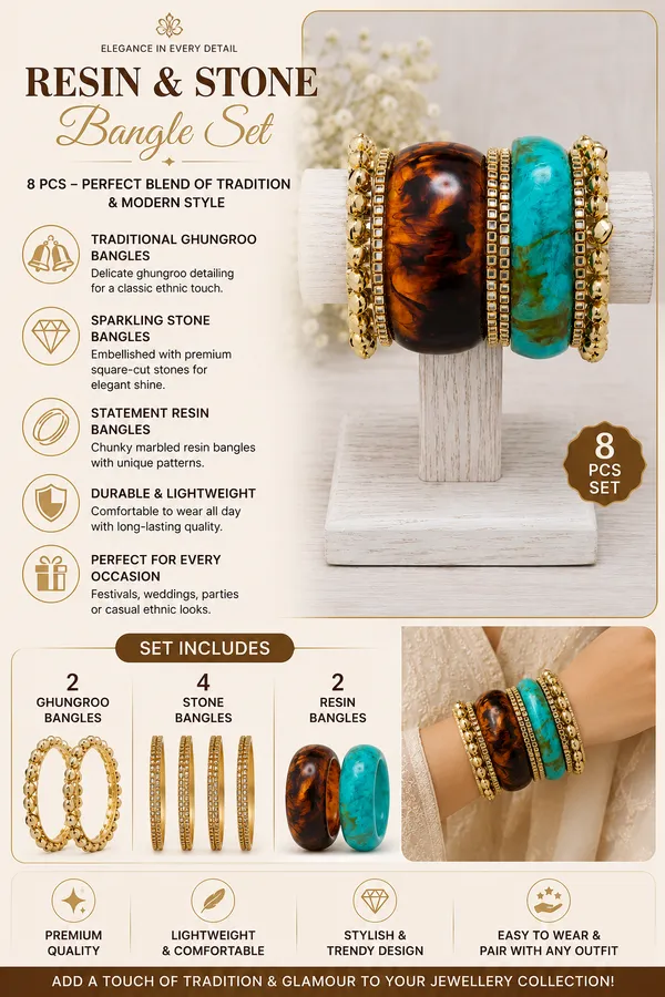 Multicolour_Resin_And_Stone_Bangle_Set_For_Women