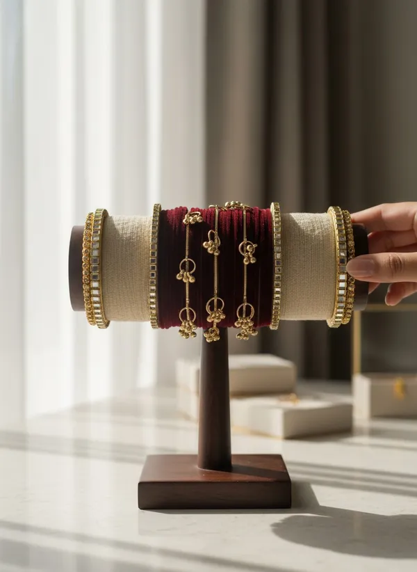 Maroon_Velvet_Charm_Bangle_Set_For_Women