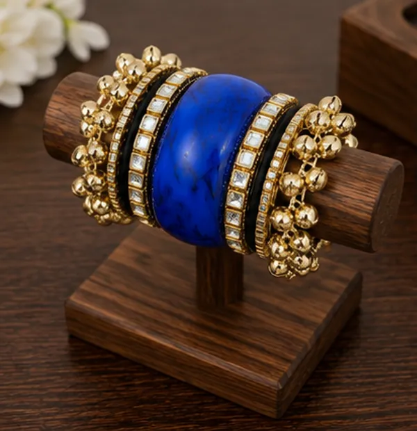 Blue_Gold_Tone_Statement_Bangle_For_Women