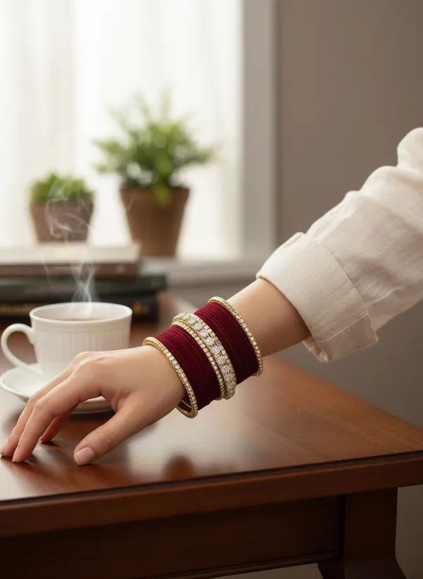 Maroon_Velvet_Embellished_Bangle_Set_For_Women