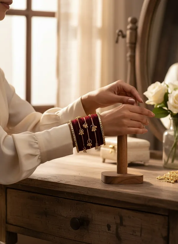 Maroon_Velvet_Charm_Bangle_Set_For_Women
