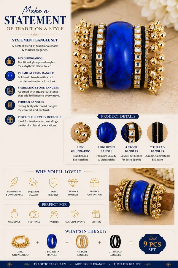 Blue_Gold_Tone_Statement_Bangle_For_Women