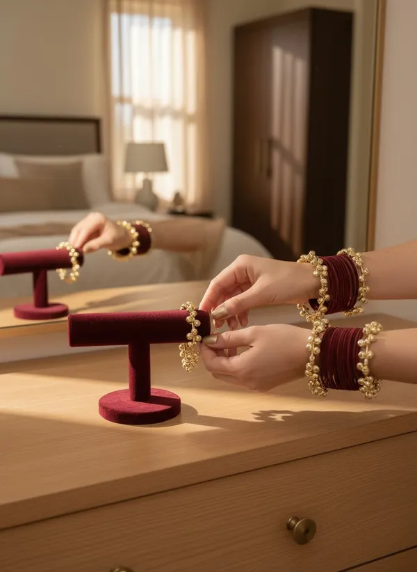 Maroon_Velvet_Embellished_Bangle_Set_For_Women