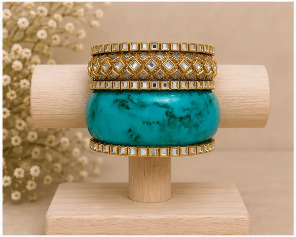 Gold_Tone_Turquoise_Bangle_Set_For_Women