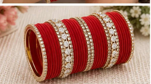 Red_Velvet_Stone_Studded_Bangle_Set_For_Women