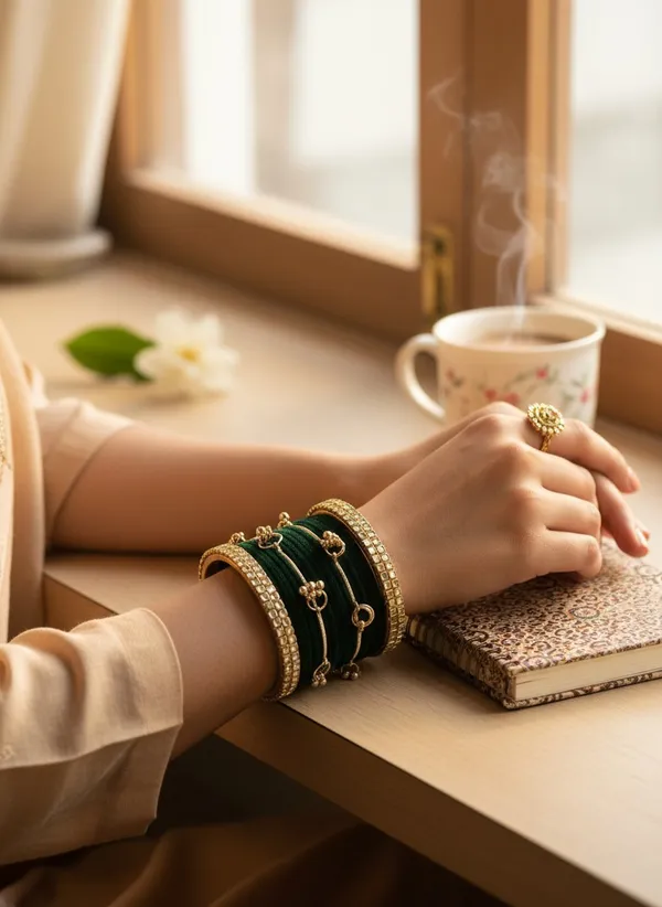 Green_Velvet_Kundan_Style_Bangle_Set_For_Women