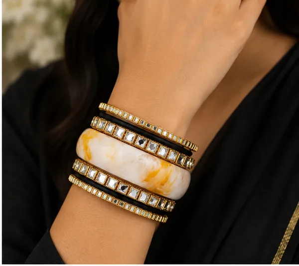 Gold_Tone_Resin_And_Thread_Bangle_Set_For_Women