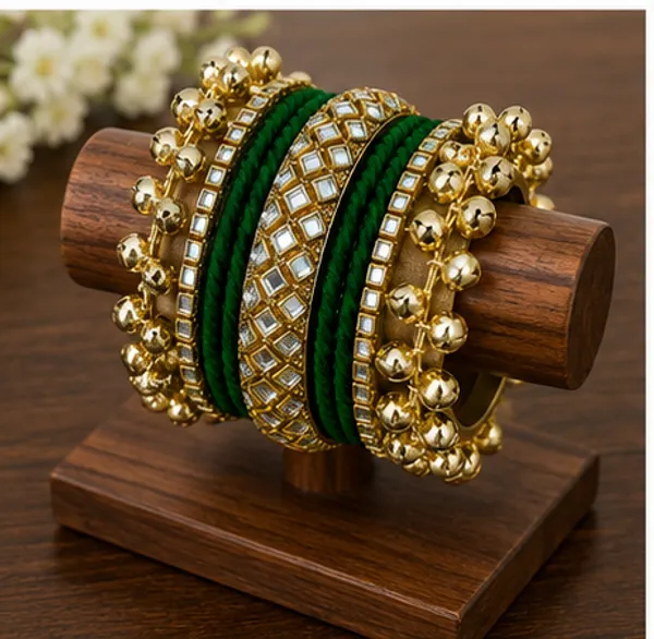 Green_Gold_Traditional_Bangle_Set_For_Women