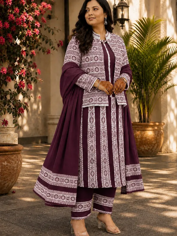 Brown_Kurti_4-Piece_Set_For_Women