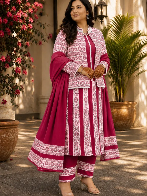 Dark_Pink_Kurti_4-Piece_Set_For_Women