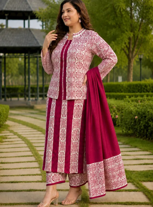 Dark_Pink_Kurti_4-Piece_Set_For_Women