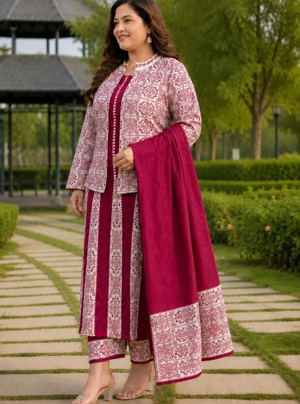 Dark_Pink_Kurti_4-Piece_Set_For_Women