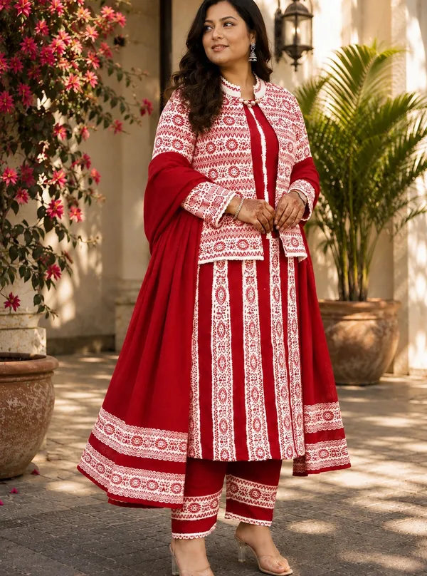 Red_Kurti_4-Piece_Set_For_Women