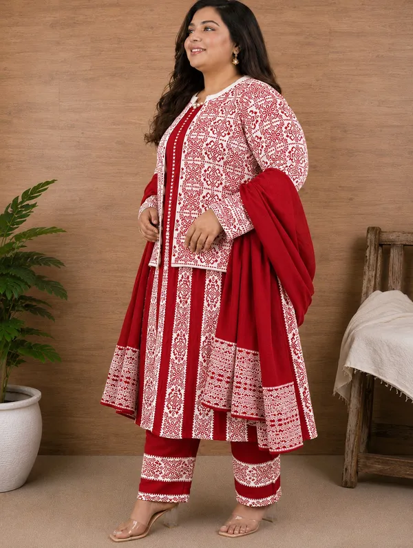 Red_Kurti_4-Piece_Set_For_Women